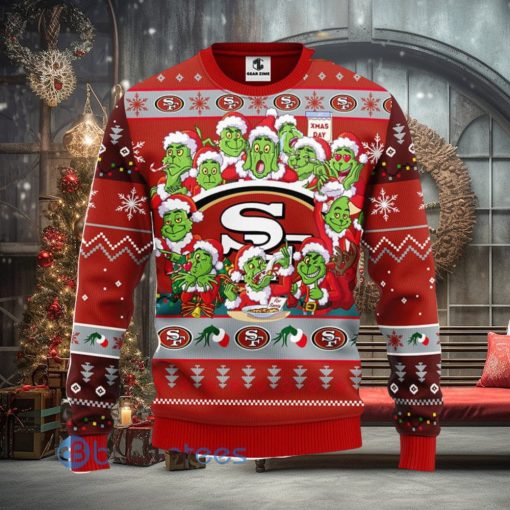 Men And Women Christmas Gift NFL San Francisco 49ers Cute 12 Grinch Face Xmas Day 3D Ugly Christmas Sweater