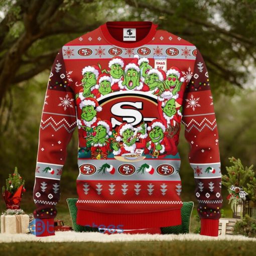 Men And Women Christmas Gift NFL San Francisco 49ers Cute 12 Grinch Face Xmas Day 3D Ugly Christmas Sweater