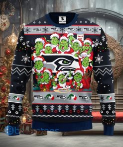 Men And Women Christmas Gift NFL Seattle Seahawks Cute 12 Grinch Face Xmas Day 3D Ugly Christmas Sweater