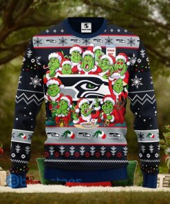 Men And Women Christmas Gift NFL Seattle Seahawks Cute 12 Grinch Face Xmas Day 3D Ugly Christmas Sweater