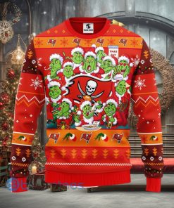 Men And Women Christmas Gift NFL Tampa Bay Buccaneers Cute 12 Grinch Face Xmas Day 3D Ugly Christmas Sweater