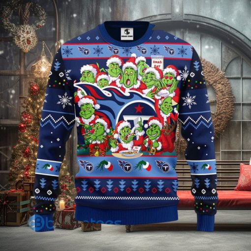 Men And Women Christmas Gift NFL Tennessee Titans Cute 12 Grinch Face Xmas Day 3D Ugly Christmas Sweater