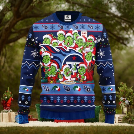 Men And Women Christmas Gift NFL Tennessee Titans Cute 12 Grinch Face Xmas Day 3D Ugly Christmas Sweater