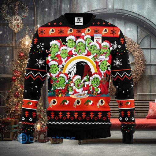 Men And Women Christmas Gift NFL Washington Redskins Cute 12 Grinch Face Xmas Day 3D Ugly Christmas Sweater