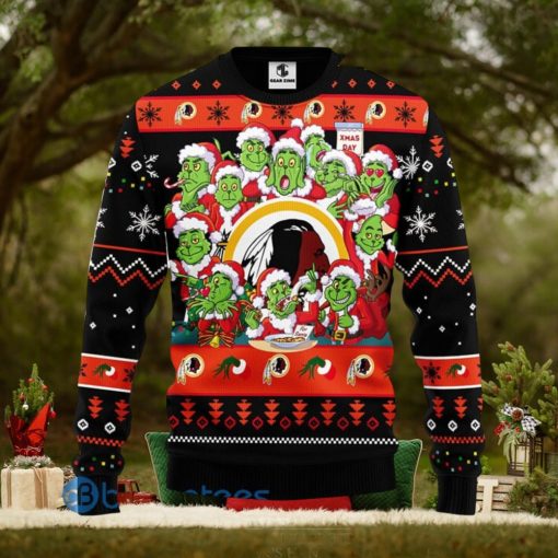 Men And Women Christmas Gift NFL Washington Redskins Cute 12 Grinch Face Xmas Day 3D Ugly Christmas Sweater