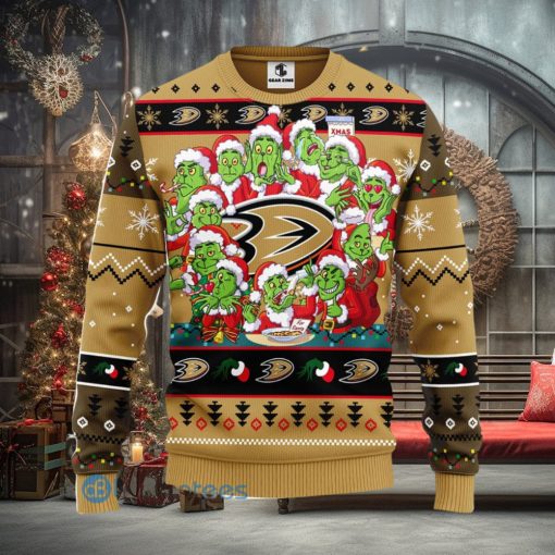 Men And Women Christmas Gift NHL Anaheim Ducks Cute 12 Grinch Face Xmas Day 3D Ugly Christmas Sweater