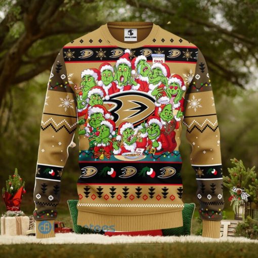 Men And Women Christmas Gift NHL Anaheim Ducks Cute 12 Grinch Face Xmas Day 3D Ugly Christmas Sweater