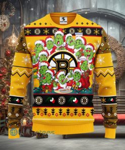 Men And Women Christmas Gift NHL Boston Bruins Cute 12 Grinch Face Xmas Day 3D Ugly Christmas Sweater