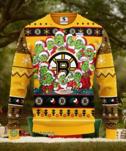 Men And Women Christmas Gift NHL Boston Bruins Cute 12 Grinch Face Xmas Day 3D Ugly Christmas Sweater