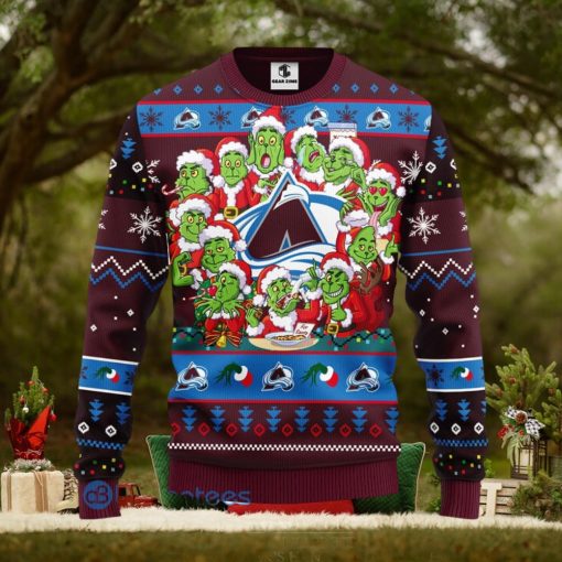Men And Women Christmas Gift NHL Colorado Avalanche Cute 12 Grinch Face Xmas Day 3D Ugly Christmas Sweater