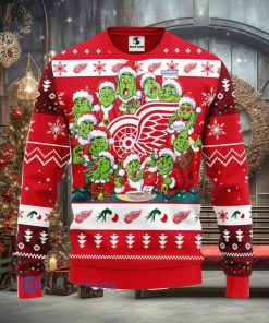 Men And Women Christmas Gift NHL Detroit Red Wings Cute 12 Grinch Face Xmas Day 3D Ugly Christmas Sweater