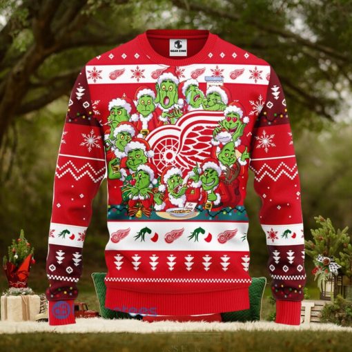 Men And Women Christmas Gift NHL Detroit Red Wings Cute 12 Grinch Face Xmas Day 3D Ugly Christmas Sweater