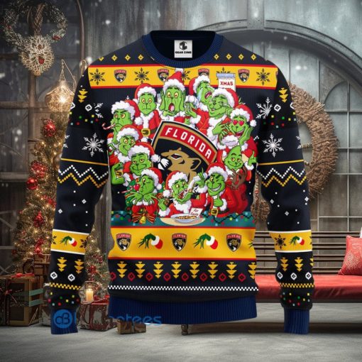 Men And Women Christmas Gift NHL Florida Panthers Cute 12 Grinch Face Xmas Day 3D Ugly Christmas Sweater