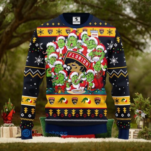 Men And Women Christmas Gift NHL Florida Panthers Cute 12 Grinch Face Xmas Day 3D Ugly Christmas Sweater