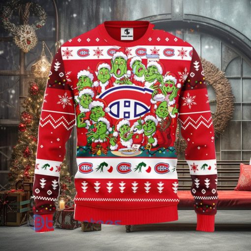 Men And Women Christmas Gift NHL Montreal Canadians Cute 12 Grinch Face Xmas Day 3D Ugly Christmas Sweater