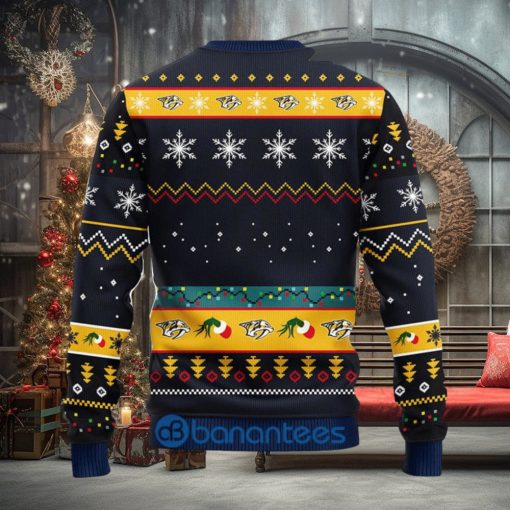 Men And Women Christmas Gift NHL Nashville Predators Cute 12 Grinch Face Xmas Day 3D Ugly Christmas Sweater