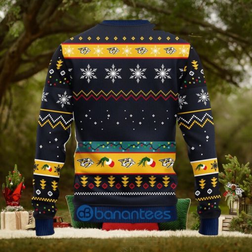 Men And Women Christmas Gift NHL Nashville Predators Cute 12 Grinch Face Xmas Day 3D Ugly Christmas Sweater