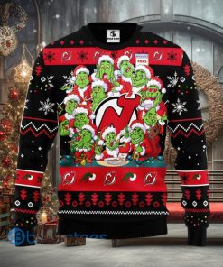 Men And Women Christmas Gift NHL New Jersey Devils Cute 12 Grinch Face Xmas Day 3D Ugly Christmas Sweater