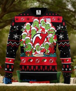 Men And Women Christmas Gift NHL New Jersey Devils Cute 12 Grinch Face Xmas Day 3D Ugly Christmas Sweater