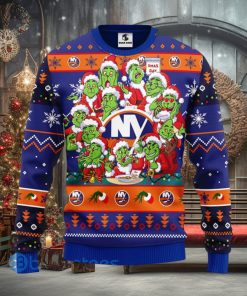 Men And Women Christmas Gift NHL New York Islanders Cute 12 Grinch Face Xmas Day 3D Ugly Christmas Sweater