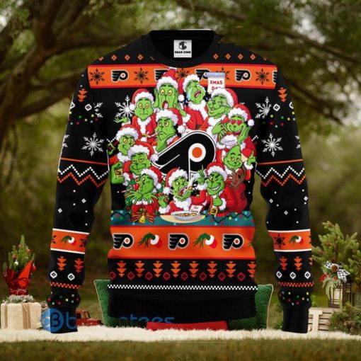 Men And Women Christmas Gift NHL Philadelphia Flyers Cute 12 Grinch Face Xmas Day 3D Ugly Christmas Sweater