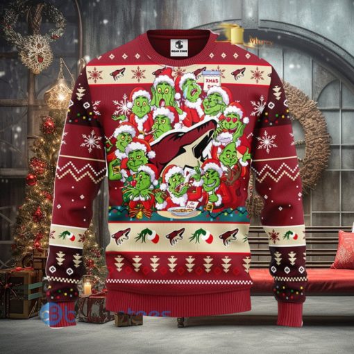 Men And Women Christmas Gift NHL Phoenix Coyotes Cute 12 Grinch Face Xmas Day 3D Ugly Christmas Sweater