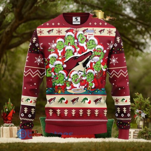 Men And Women Christmas Gift NHL Phoenix Coyotes Cute 12 Grinch Face Xmas Day 3D Ugly Christmas Sweater