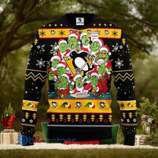 Men And Women Christmas Gift NHL Pittsburgh Penguins Cute 12 Grinch Face Xmas Day 3D Ugly Christmas Sweater