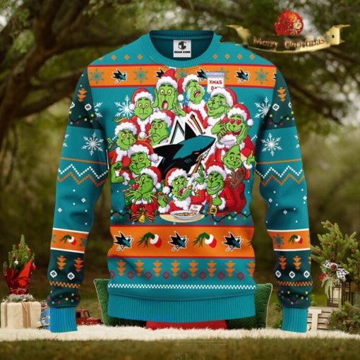 Men And Women Christmas Gift NHL San Jose Sharks Cute 12 Grinch Face Xmas Day 3D Ugly Christmas Sweater