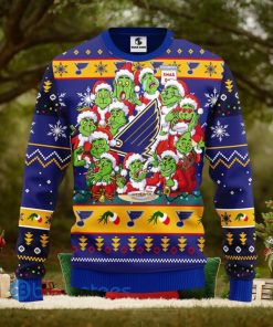 Men And Women Christmas Gift NHL St. Louis Blues Cute 12 Grinch Face Xmas Day 3D Ugly Christmas Sweater