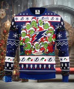 Men And Women Christmas Gift NHL Tampa Bay Lightning Cute 12 Grinch Face Xmas Day 3D Ugly Christmas Sweater