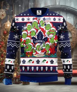 Men And Women Christmas Gift NHL Toronto Maple Leafs Cute 12 Grinch Face Xmas Day 3D Ugly Christmas Sweater