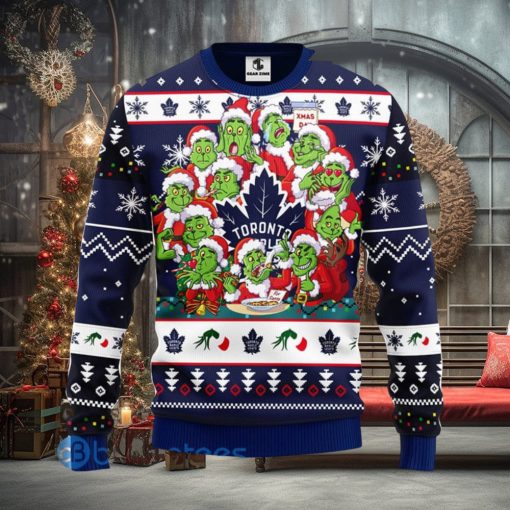 Men And Women Christmas Gift NHL Toronto Maple Leafs Cute 12 Grinch Face Xmas Day 3D Ugly Christmas Sweater
