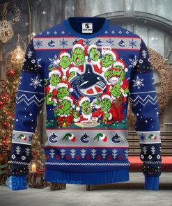 Men And Women Christmas Gift NHL Vancouver Canucks Cute 12 Grinch Face Xmas Day 3D Ugly Christmas Sweater