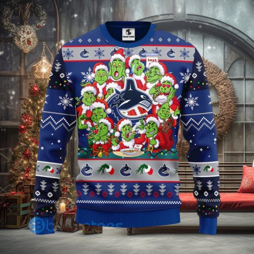 Men And Women Christmas Gift NHL Vancouver Canucks Cute 12 Grinch Face Xmas Day 3D Ugly Christmas Sweater