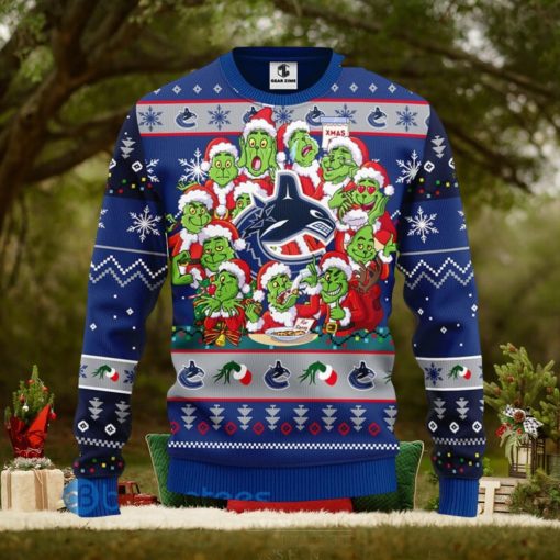 Men And Women Christmas Gift NHL Vancouver Canucks Cute 12 Grinch Face Xmas Day 3D Ugly Christmas Sweater