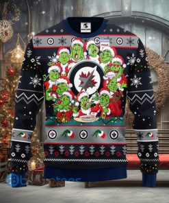 Men And Women Christmas Gift NHL Winnipeg Jets Cute 12 Grinch Face Xmas Day 3D Ugly Christmas Sweater