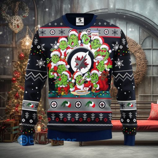 Men And Women Christmas Gift NHL Winnipeg Jets Cute 12 Grinch Face Xmas Day 3D Ugly Christmas Sweater