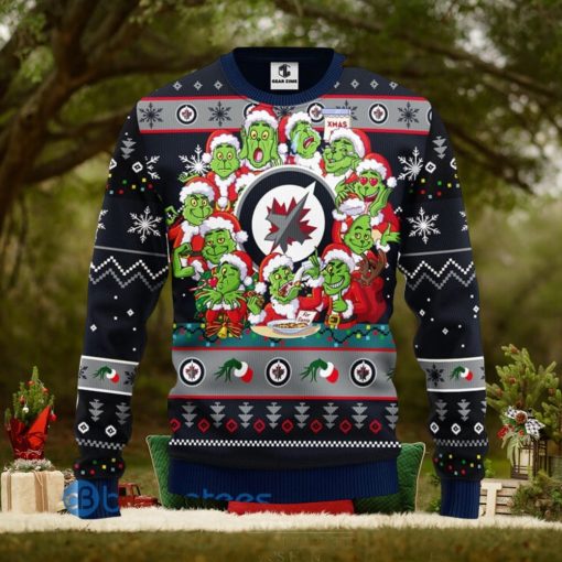 Men And Women Christmas Gift NHL Winnipeg Jets Cute 12 Grinch Face Xmas Day 3D Ugly Christmas Sweater