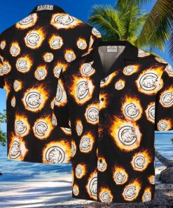 Men s Chicago Cubs Black Flame Fireball hawaiian shirt