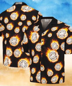 Men s Chicago Cubs Black Flame Fireball hawaiian shirt