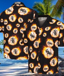 Men s Chicago White Sox Black Flame Fireball hawaiian shirt