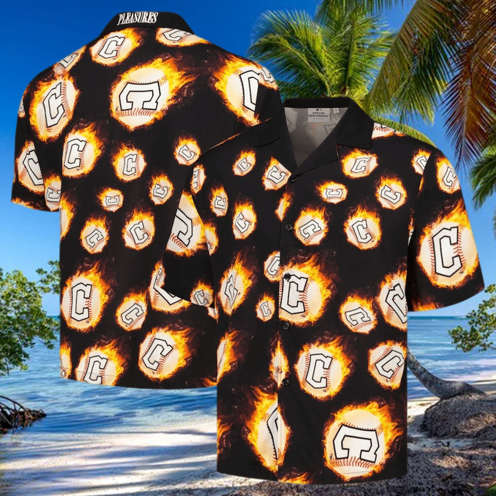 Men s Cleveland Guardians Black Flame Fireball hawaiian shirt Men s Cleveland Guardians Black Flame Fireball hawaiian shirt