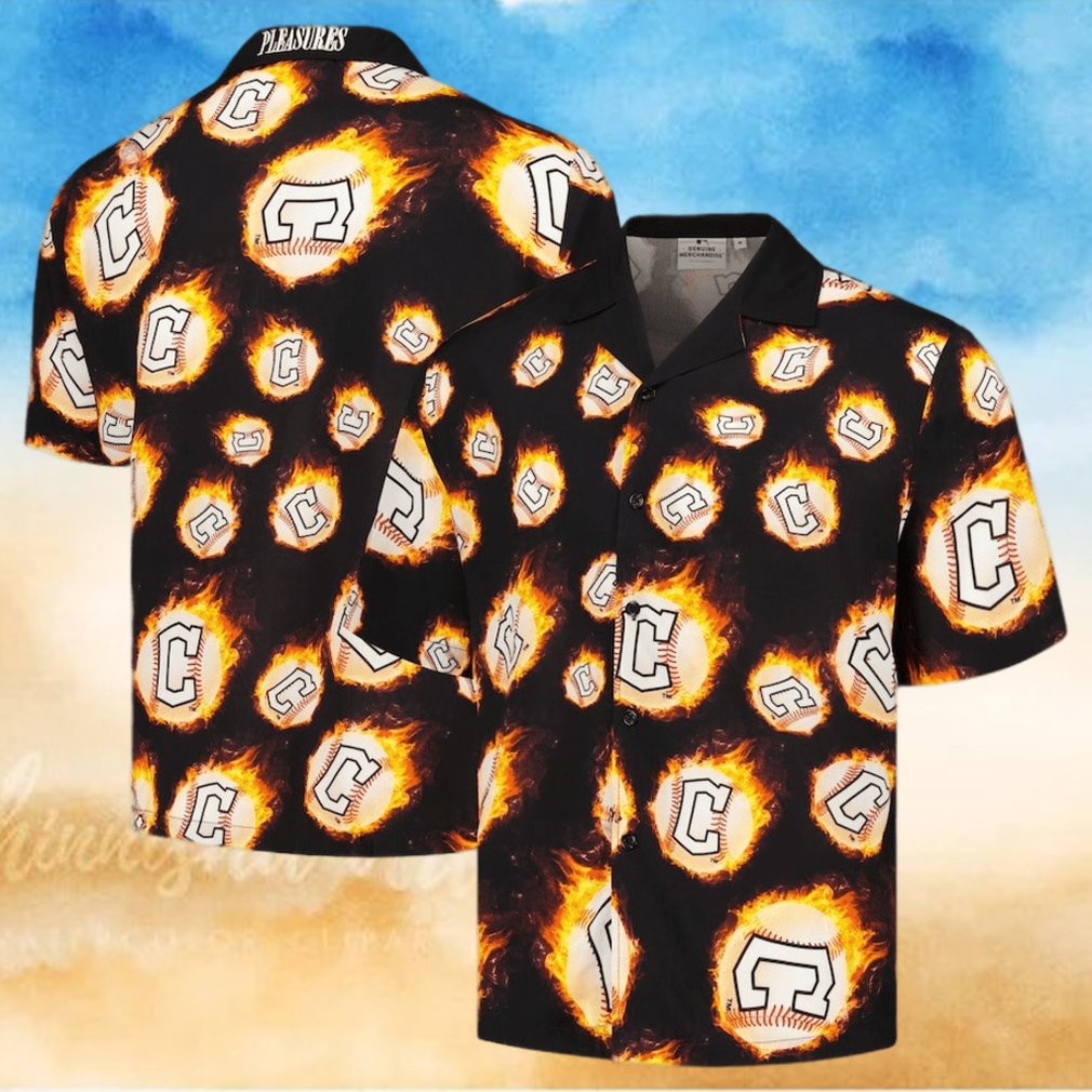 Men s Cleveland Guardians Black Flame Fireball hawaiian shirt Men s Cleveland Guardians Black Flame Fireball hawaiian shirt