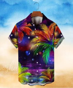 Men s Hawaiian Coconut Tree Sunset Landscape Vacation Button Down Shirt Plus Size Trendy Tee