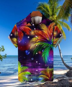 Men s Hawaiian Coconut Tree Sunset Landscape Vacation Button Down Shirt Plus Size Trendy Tee