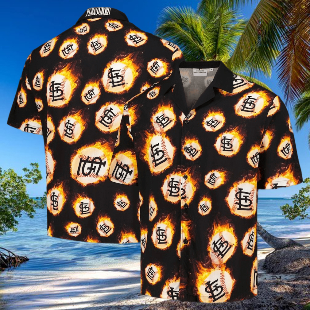 Men s St Louis Cardinals Black Flame Fireball hawaiian shirt Men s St Louis Cardinals Black Flame Fireball hawaiian shirt