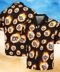 Men s St  Louis Cardinals Black Flame Fireball hawaiian shirt