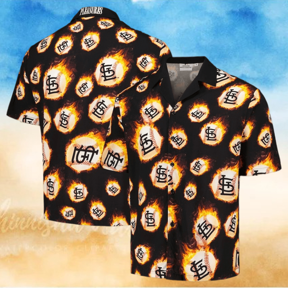 Men s St Louis Cardinals Black Flame Fireball hawaiian shirt Men s St Louis Cardinals Black Flame Fireball hawaiian shirt