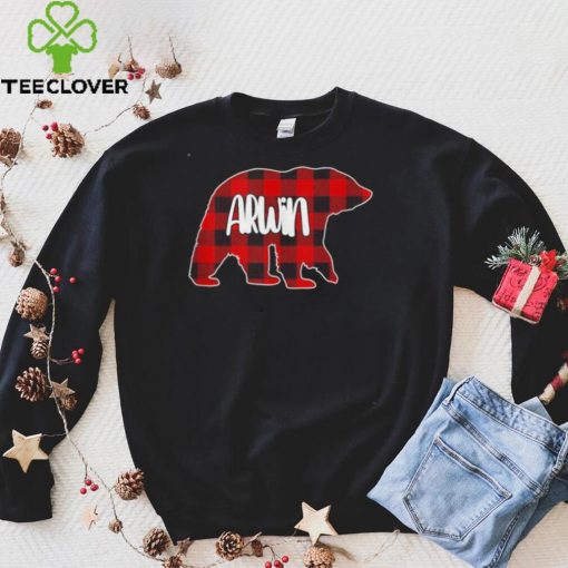 Mens Arwin Bear Custom Red Buffalo Plaid Christmas Pajama Shirt